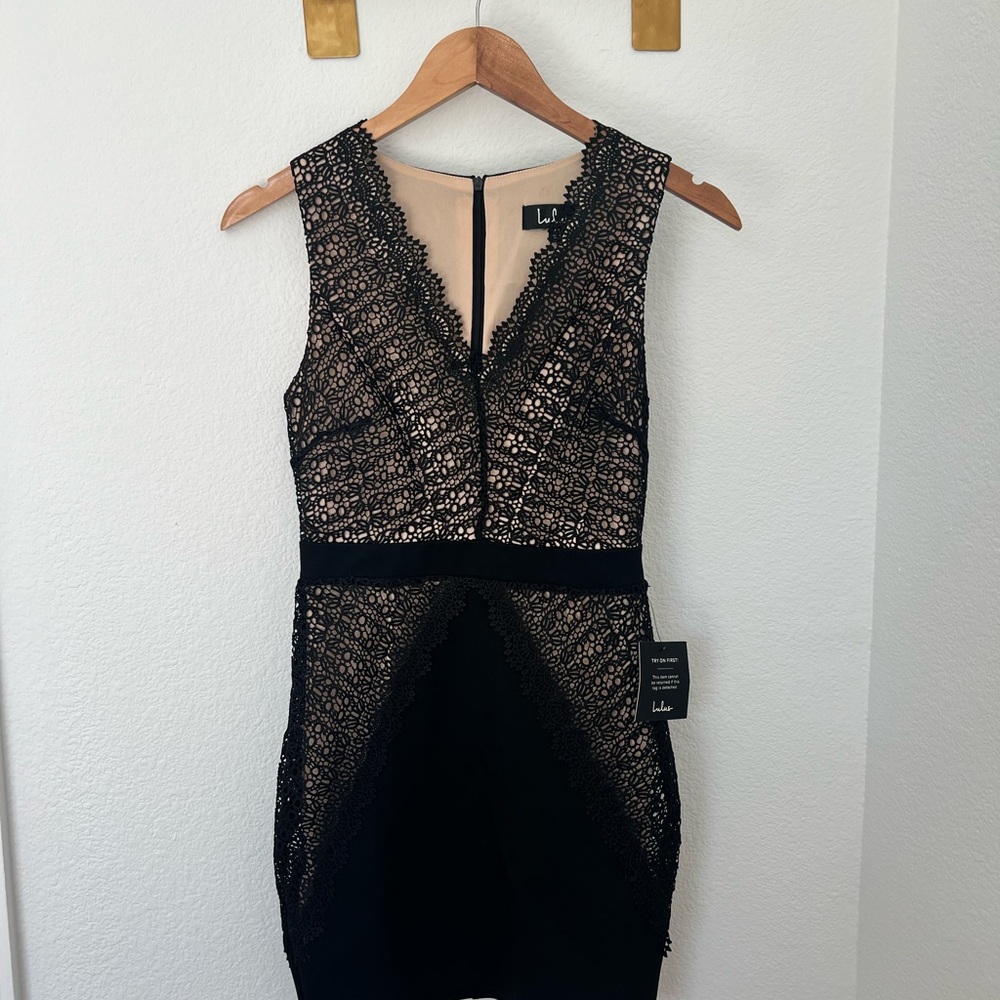 NWT Lulu's After the After Party Black and Nude Lace Bodycon Dress - Picture 12 of 13